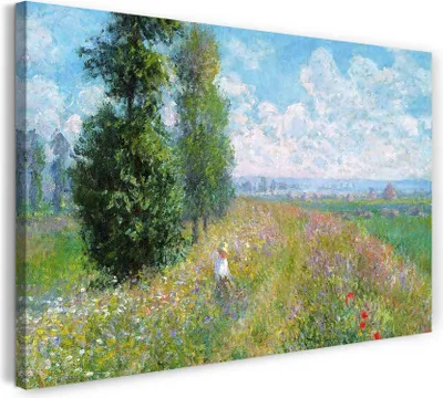 Produktbild von Leinwandbild (120x80cm): Claude Monet - Wiese mit Pappeln, echter Holz-Keilrahmen inkl. Aufhänger, handgefertigt in Deutschland
