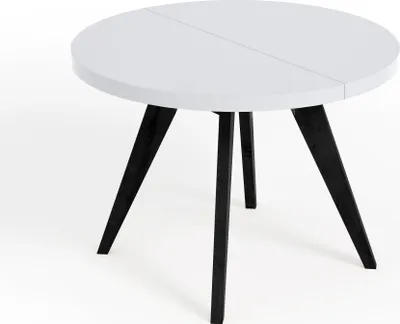 Image de Table ronde à rallonges pour salle à manger, LORA, style loft, scandinave, diamètre : 100 / 200 cm, couleur : blanc / noir