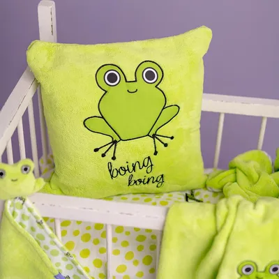 Produktbild von Milk&Moo Cacha Frog Baby Dekokissen mit Füllung, Baby & Kinder Kuschelkissen, Deko-Kissen für Kinderzimmer, Baumwolle, spizelles Design, Grün