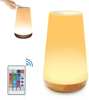 Produktbild von USB-Ladbares LED-Tischlampen mit Touch & Fernbedienung - Nachttischlampe - Weißes Warmlicht und 13 RGB-Farben - Zeitfunktion - Touch-Control - Wecklampe - Atmosphärlampe - Leselampe - für Baby, Kinder und Erwachsene