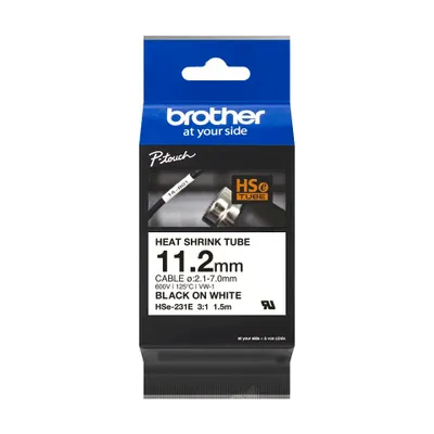 Immagine prodotto di BROTHER smršťovací bužírka - HSE-231E bílá pro E300VP H300 H500 E550 P700 P750 D800 P900 P950 - 11,2mm / 2,1-7mm / 3:1