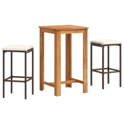 Produktbild von 3-tlg. Gartenbar-Set Braun Massivholz Akazie und Poly Rattan