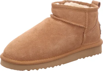 A single brown winter boot is shown against a white background.