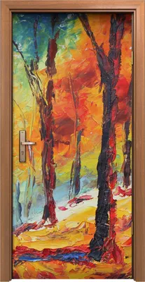 Produktbild von Türposter 90x200 cm Türaufkleber Türtapete Türfolie Klebefolie Wald bedeckt mit gelben Blättern