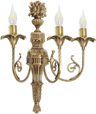 Produktbild von Wandleuchte Messing 53 cm hoch in Bronze hell glänzend E14 3-flammig Jugendstil Wandlampe