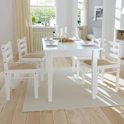 Produktbild von The Living Store Esszimmerstühle 4 Stk. Weiß Gummibaum Massivholz und Samt