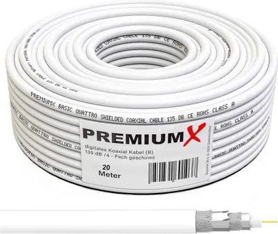 Produktbild von PremiumX 20m BASIC Koaxialkabel 135dB 4-fach CCS SAT Kabel Antennenkabel