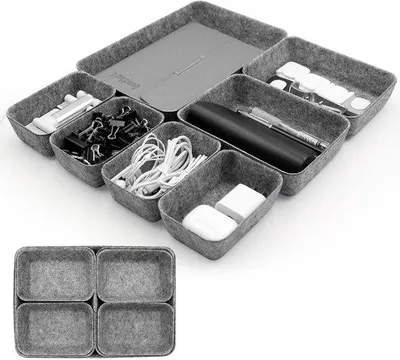 Image de Lot de 7 rangements en feutre pour tiroirs, gris foncé, bureau, salle de bain, chambre