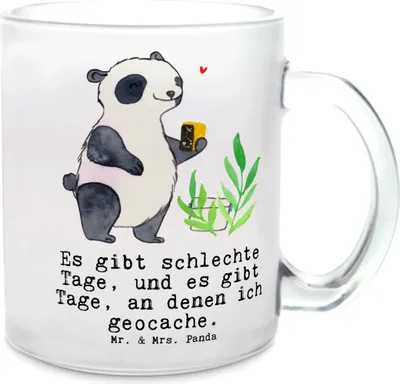 Produktbild von Mr. & Mrs. Panda Teetasse Panda Geocaching - Transparent - Geschenk, Pott, GPS Schnitzeljagd, Opencaching, Haferl, Teeglas, Trinkglas, Schatzsuchen, Tee Tasse