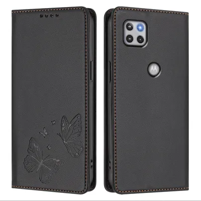 Obrázek produktu pro Kožené pouzdro pro Motorola Moto G 5G 2020, motýlí ražbou, peněženkové flip pouzdro se stojánkem Černá