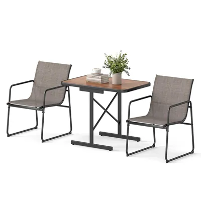 Immagine prodotto di COSTWAY Set di mobili da giardino a 3 pezzi, tavolo bistrot con 2 sedie, set da balcone con 2 sedie e tavolo, mobili da patio, set da giardino, gruppo di sedute salvaspazio