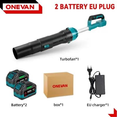 Zdjęcie produktu dla Akumulatorowa dmuchawa do liści – dmuchawa turbo – bezprzewodowa – silnik bezszczotkowy – 6000 W+ – 2 akumulatory – wtyczka UE – srebrna
