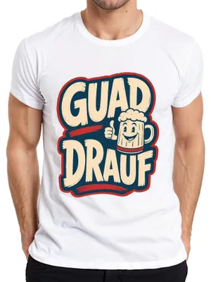 Productafbeelding van Guad Drauf bierkan Wiesn Beieren grappig lederen broek heren T-shirt, wit, maat S