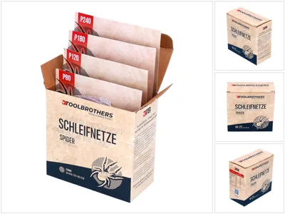 Immagine prodotto di Toolbrothers SPIDER set di levigatura a rete 125 mm Velcro 10x P80 / P120 / P180 / 240 per legno duro, legno dolce, vernice, pietra, acciaio, alluminio, impiallacciatura