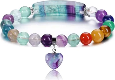 Produktbild von Chakra Armband mit Herz Anhänger und Edelsteinen - Heilstein Armband