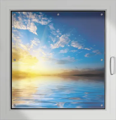 Produktbild von Wallario Lichtschutzbild, Dekorativer Sichtschutz Sonnenschutz 96 x 93 cm mit Motiv: Sonnenuntergang über dem Meer I - Verdunklung ohne Bohren