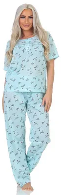 Produktbild von Damen Pyjama Hose + Shirt Schlafanzug Pyjama-Set; Grün/L/40