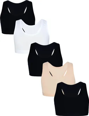 Produktbild von TupTam Mädchen Bustier mit breiten Trägern und Racerback 5er Pack, Farbe: Schwarz Weiß Beige, Größe: 134-140