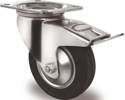 Zdjęcie produktu dla Kółko skrętne z hamulcem całkowitym Ø kółka 160 mm Udźwig 135 kg z hamulcem całkowitym Guma pełna 135x110 mm