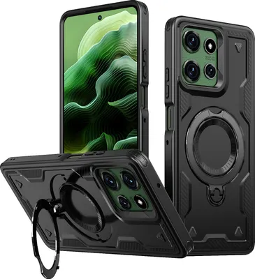 Produktbild von Dual Layer Hülle für Motorola Moto G Power 2025/G Power 2026 mit Ring Ständer Magnetisch Stoßfest Handyhülle Schwarz