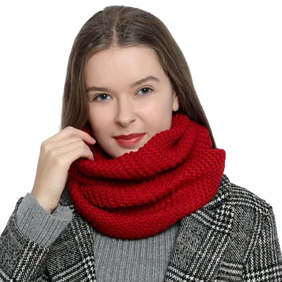 Produktbild von Warmer und weicher Damen Winter Schlauchschal Rundschal Strickmuster dunkelrot