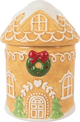 Image de Clayre & Eef Couvercle de bocal à provisions Maison en pain d'épices Ø 13x17 cm Brun Céramique