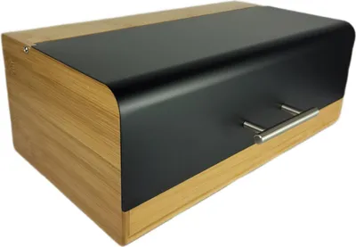 Zdjęcie produktu dla Chlebak bambusowy z czarną stalową pokrywą, nowoczesny design, 36x20x13,5 cm | Begryf