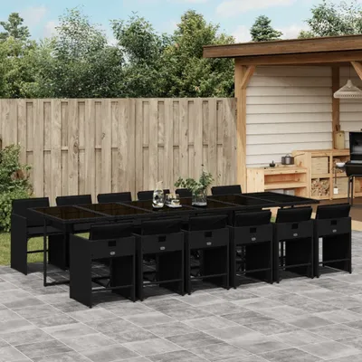 Produktbild von Möbel 13-tlg. Garten-Essgruppe mit Kissen Schwarz Poly Rattan - Balkonmöbel 3277890