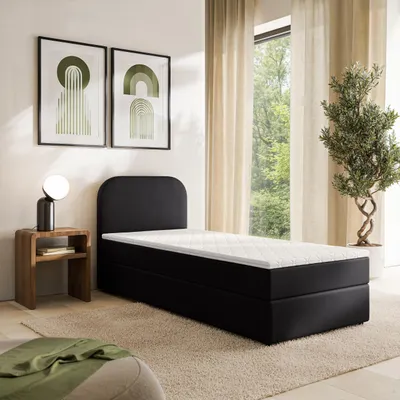 Produktbild von Masseno Boxspringbett CERIA 100x200 cm Komplett-Set mit Bonell Matratze und Topper, Polsterbett mit Bettkästen -Schwarz, KRONOS 07