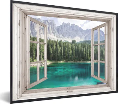 Produktbild von MuchoWow® Gerahmtes Poster Aussicht - Italien - Gebirge 80x60 cm - Poster mit Schwarzem Bilderrahmen Wandposter Rahmen Foto Bilder - Schwarzem - Mit Gestell