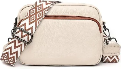 Produktbild von TIAASTAP Damen Handy Umhängetasche Echtes Leder Crossbody Bag Schultertasche A-beige02