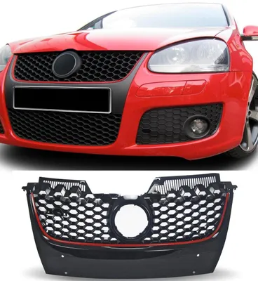 Kühlergrill Sportgrill Front Grill Waben Gitter GTI Look Rot für VW Golf 5 V – Produktansicht