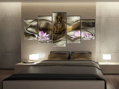 Produktbild von Akustikbild Buddha 200x100 cm Bilder Akustikschaum Hochleistungsschallabsorber Schallschutz Leinwand 5 tlg Wandbild Raumakustik Schalldämmung h-A-0075-b-n