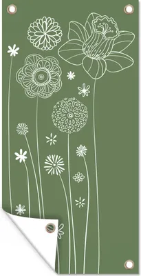 Obrázek produktu pro MuchoWow® Zahradní plakáty - Ilustrace květinového vzoru v zelené barvě - 80x40 cm - Zahradní dekorace