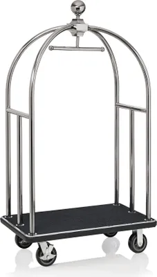 Produktbild von Gepäckwagen Edelstahl, Rollen, 112 x 61 x 186 cm, silber, Teppich schwarz