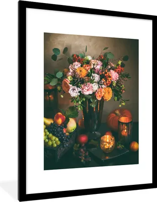 Produktbild von MuchoWow® MuchoWow® Gerahmtes Poster Vintage - Blumen - Kerzen 60x80 cm - Poster mit zchwarzem Bilderrahmen - Wohnzimmer - Dekorationen - Prämie