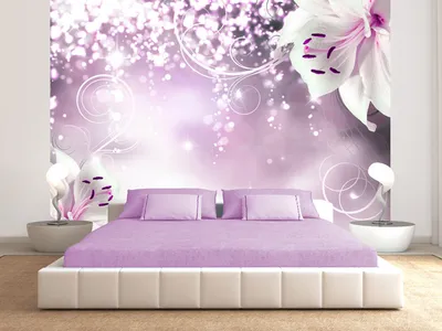 Produktbild von Vlies Fototapete Blumen 400x280 cm Tapeten Wandtapete XXL Lilien Lila Abstrakt Ornament Bokeh Blumen b-A-0012-a-c
