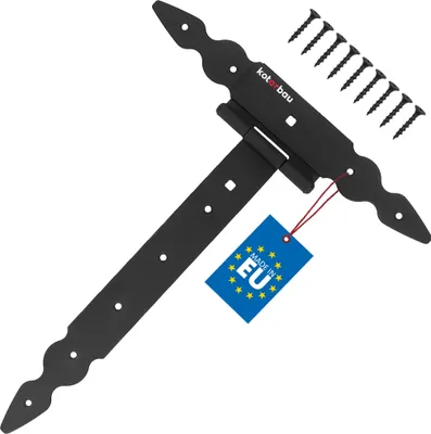 Zdjęcie produktu dla KOTARBAU® T zawiasy czarne L: 300 mm zawiasy krzyzowe stalowe malowane proszkowo zawiasy do bram ogrodowych zawiasy do drzwi drewnianych zawiasy do okiennic czarne zawiasy do bram wytrzymale zawiasy do drzwi okucia do bram ogrodowych zawiasy do bram