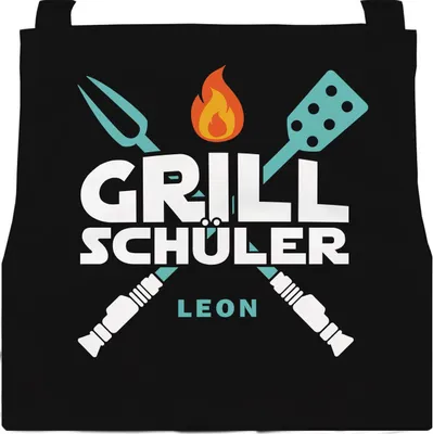 Produktbild von Kinderschürze grillen mit Namen Grillschüler für Jungen und Mädchen personalisierte Kochschürze Kinder MoonWorks® Grillschüler schwarz 3-6 Jahre