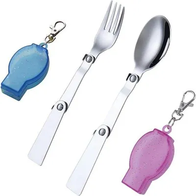 Immagine prodotto di Set di posate da viaggio e da campeggio con forchetta e cucchiaio in acciaio inossidabile 304, comprensivo di due contenitori in plastica