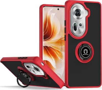 Immagine prodotto di Custodia per Oppo Reno11 opaca traslucida in TPU con supporto ad anello e supporto Rosso