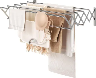 Immagine prodotto di Appendiabiti pieghevole a parete e portasciugamani - Stendibiancheria estensibile per bagno e interni