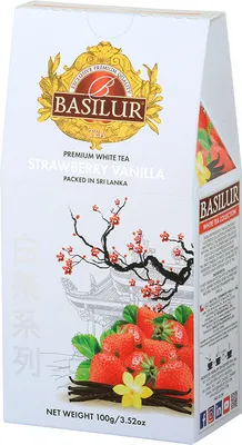 Produktbild von BASILUR Weißer Tee, komponiert aus den zartesten Blättern mit Erdbeere Jasminknospen, Rosenblütenblättern und natürlichem Erdbeer Vanille Aroma 100g
