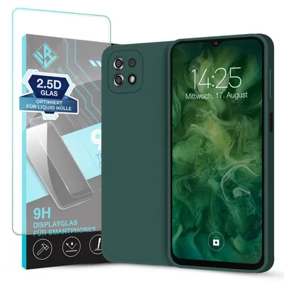 Produktbild von Hülle für Samsung Galaxy A22 5G mit 9H Displayglas Displayschutz Case Cover Bumper Smartphone Softgrip Schutzhülle Farbe: Grün