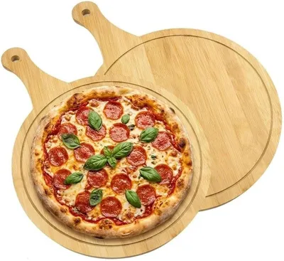 Productafbeelding van Set van 2 Pizza Borden van Bamboe met Handvat 30 cm
