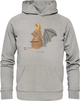 Produktbild von Mr. & Mrs. Panda Kuschelhoodie Fledermaus Sitzen Größe L - Heather Grey - Geschenk, Motivation, Pullover, Pulli mit Kapuze, Kapuzenpullover, Fledermäuse, Hoodie, Hoody