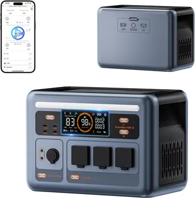 Produktbild von PowerMax 1800SE Tragbare Powerstation 1800W(Peak 3600W), 3x230V AC Outputs 1800W, 1024Wh LiFePO4 Batterie, 0-80% in 45 Mins, 11 Anschlüsse, Solargener