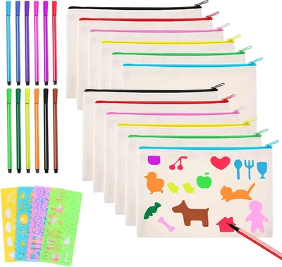Produktbild von Kulturbeutel Mecctuck DIY leere Stofftasche, Reise-Kulturbeutel, leere Stoff-Federmäppchen, Kosmetiktaschen mit Reißverschluss, kleine Stofftasche mit