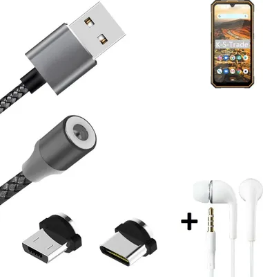 Produktbild von K-S-Trade® Hochwertiges Magnet-Lade-kabel Sync-Kabel Daten-Kabel + Kopfhörer kompatibel mit Cubot KingKong 5 mit USB-Typ-C-Anschluss und