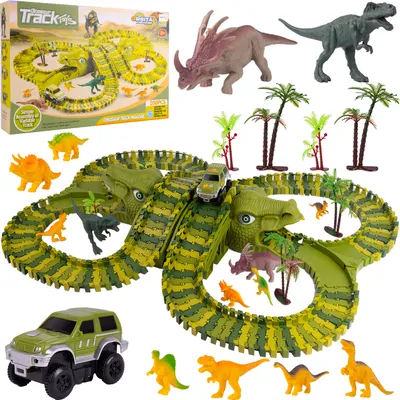 Produktbild von MalPlay Jurassic Dino Magic Park Rennbahn, elektrisches Auto Jeep, 230 Teile, ab 3 Jahre, Bunt, Kunststoff, Verpackung: 44x30x8.5cm, Schienenlänge: 300cm, flexible Schienenelemente, inkl. Dinosaurier, Tunnel & Bäume